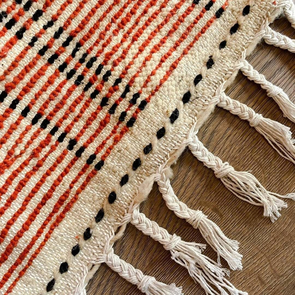 Custom Black Dotted Moroccan Rug, Azilal Moroccan Area Rug, White Black Polka - Berber rug