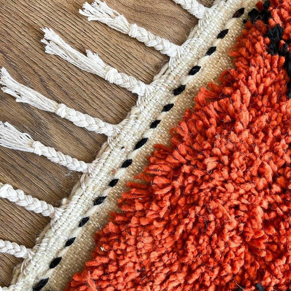 Custom Black Dotted Moroccan Rug, Azilal Moroccan Area Rug, White Black Polka - Berber rug
