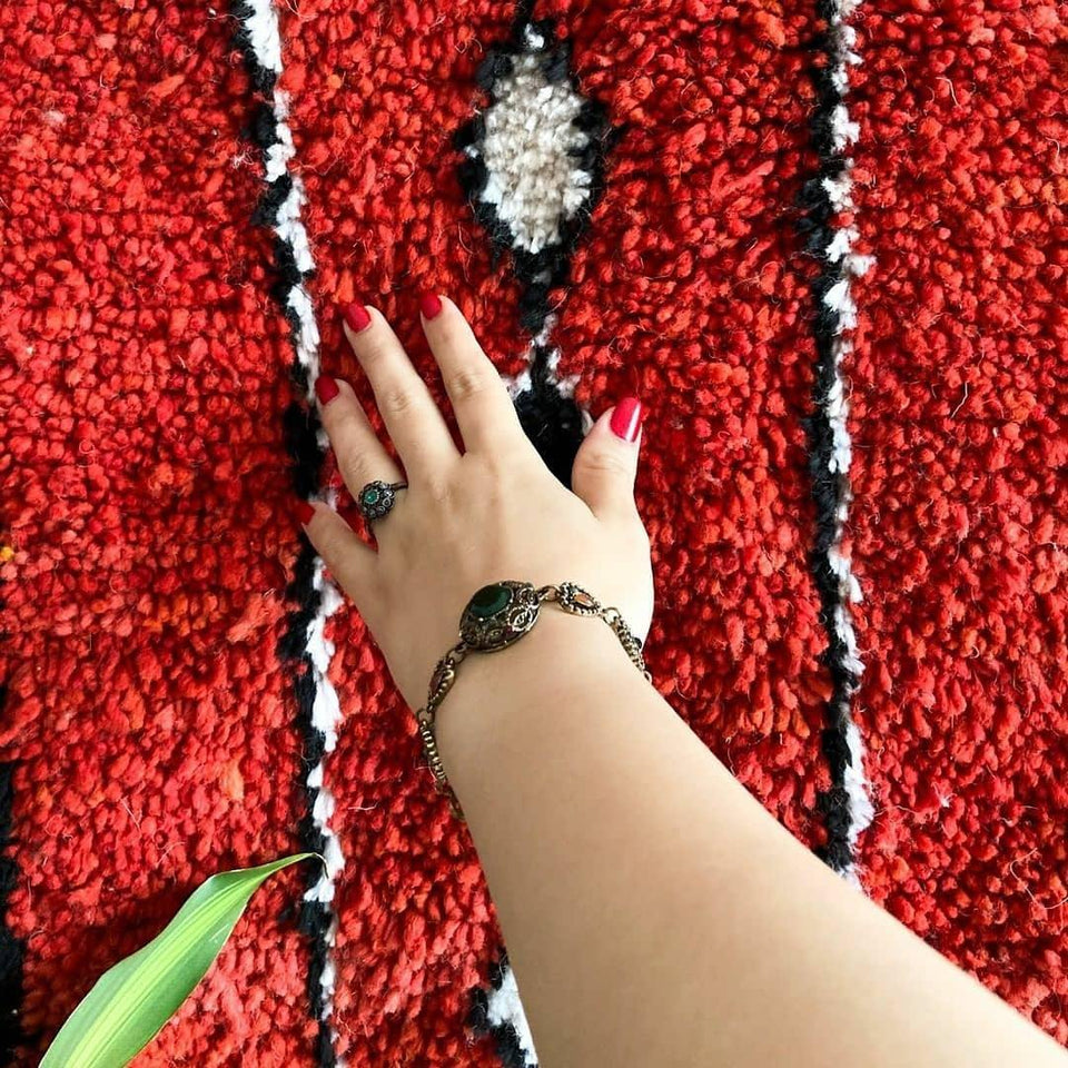 Custom Black Dotted Moroccan Rug, Azilal Moroccan Area Rug, White Black Polka - Berber rug