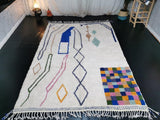 MOROCCAN WOOL RUG, Azilal Rug, Abstract Beniourain Rug, Custom White Carpet, Tribal Colorful Rug, Tapis Marocain, Morokko Tepisch - Berber rug