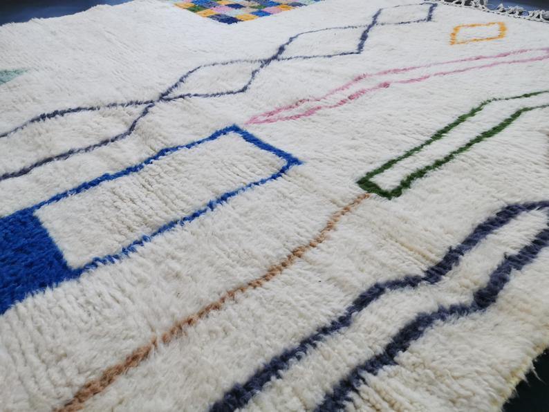 MOROCCAN WOOL RUG, Azilal Rug, Abstract Beniourain Rug, Custom White Carpet, Tribal Colorful Rug, Tapis Marocain, Morokko Tepisch - Berber rug