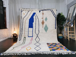 MOROCCAN WOOL RUG, Azilal Rug, Abstract Beniourain Rug, Custom White Carpet, Tribal Colorful Rug, Tapis Marocain, Morokko Tepisch - Berber rug