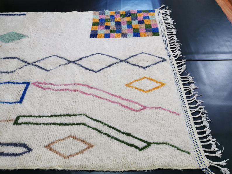 MOROCCAN WOOL RUG, Azilal Rug, Abstract Beniourain Rug, Custom White Carpet, Tribal Colorful Rug, Tapis Marocain, Morokko Tepisch - Berber rug