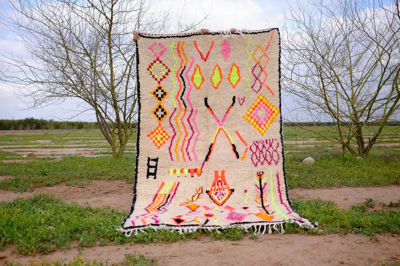 Berber Moroccan Costum rug - Moroccan Woolen carpet - New Azilal rug - Beni ouarain style - New Beni ouarain rug - fine berber rug