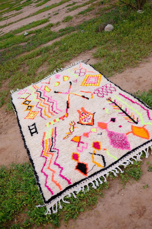 Berber Moroccan Costum rug - Moroccan Woolen carpet - New Azilal rug - Beni ouarain style - New Beni ouarain rug - fine berber rug